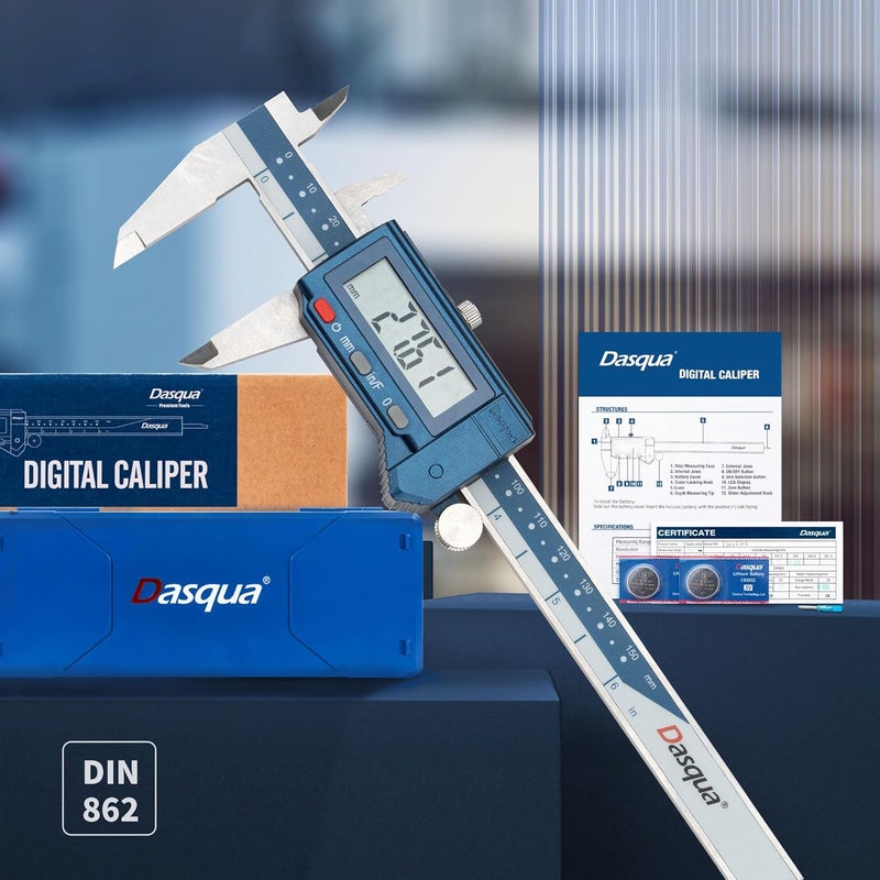 Dasqua 6" Digital Caliper Stainless Steel - IP54 Rated with Large Screen, in/mm/Fraction Conversion. High Precision ±0.001" Accuracy, Includes Protective Case - Image 4